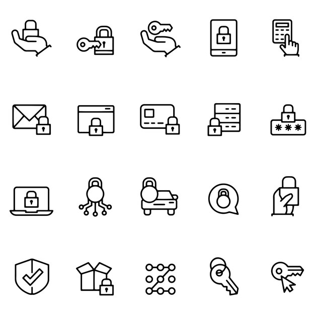 Hand drawn vector drawing Keys and lock icons Black and White sketch transparent background