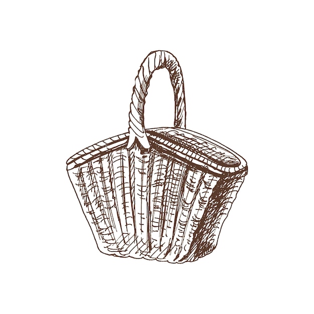 hand drawn vector sketch of a wicker picnic basket doodle vintage illustration engraved immage