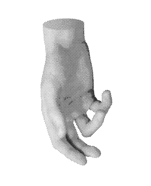 Hand gesture fingers reaching out down touching outstretched Halftone style vector isolated on