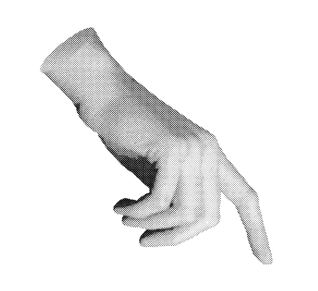 Hand gesture sign index finger indicating clicking Halftone style vector isolated on white