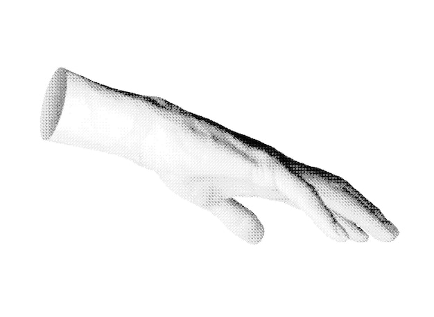 Hand gesture with outstretched fingers reaching down isolated in retro halftone dot style