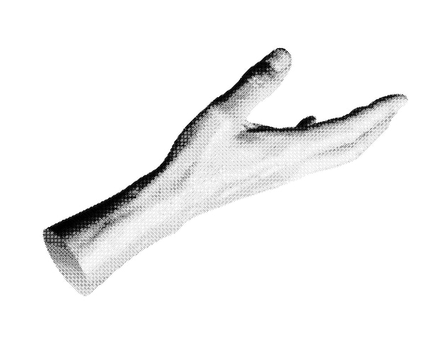 Hand gesture with outstretched fingers reaching out isolated in retro halftone dot style