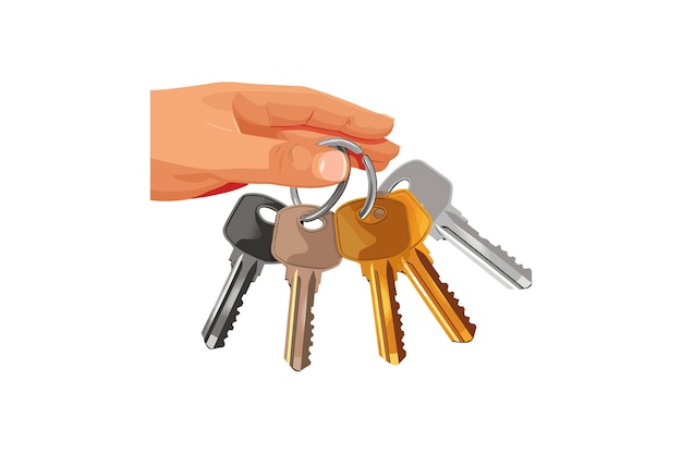 Hand Holding Multiple Keys on Keyring Vector illustration design
