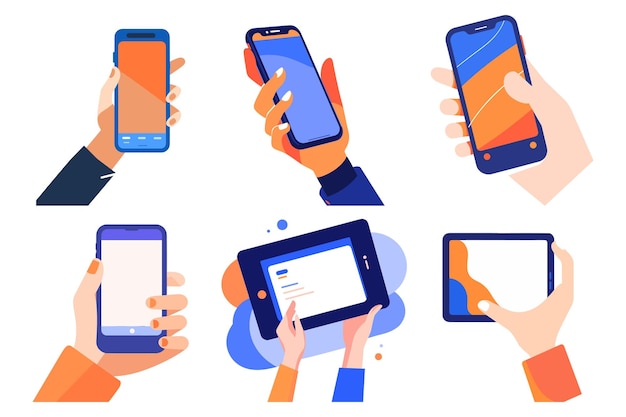 hand holding tablet in UX UI flat style isolated on background