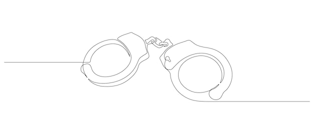 Handcuffs in one continuous line drawing Symbol of police justice and jail convict concept in simple linear style True crime banner with editable stroke Doodle vector illustration