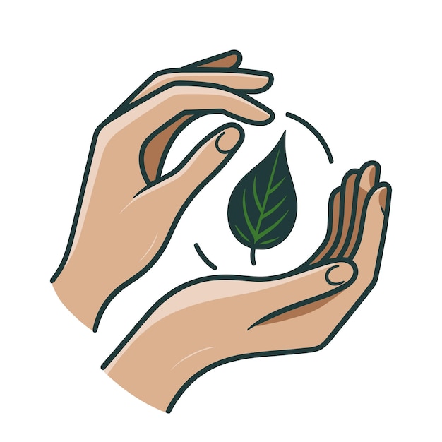Hands embracing leaf icon isolated Simplistic environmental emblem