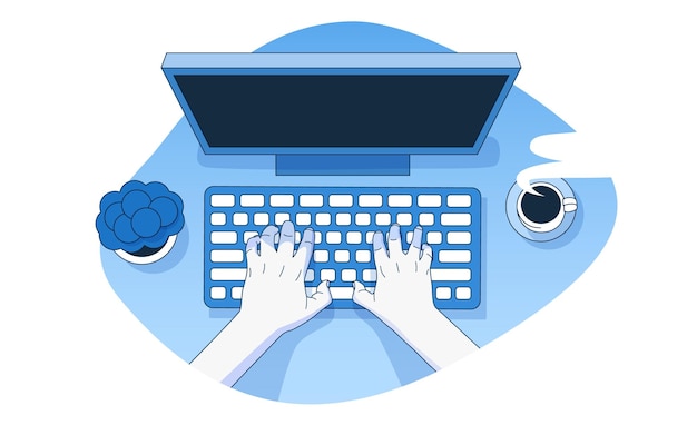 hands working on a computer keyboard home office development and freelancing concept