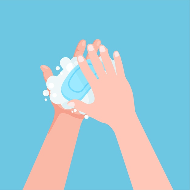 Handwash process Washing hands with soap to prevent covid virus and bacteria Hygiene concept