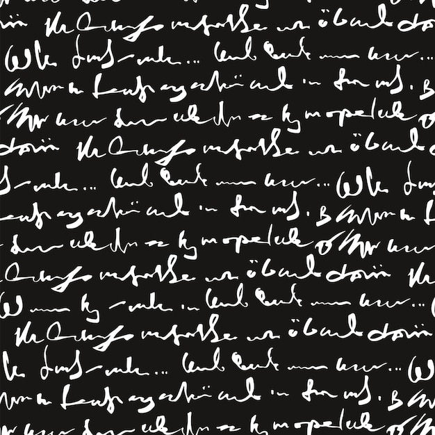 Handwritten abstract text seamless pattern vector monochrome script background