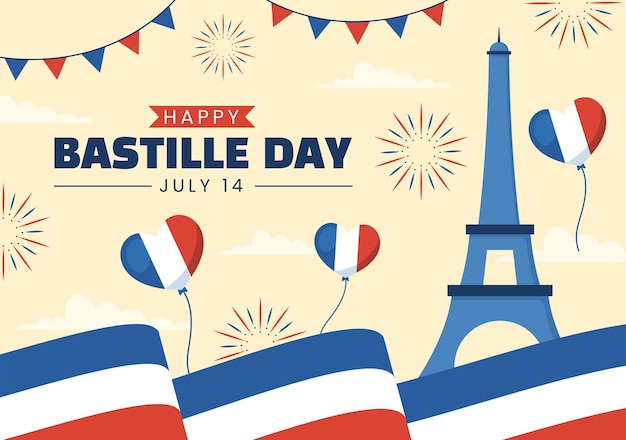 Happy Bastille Day on 14 july Vector Illustration with French Flag and Eiffel Tower in Templates