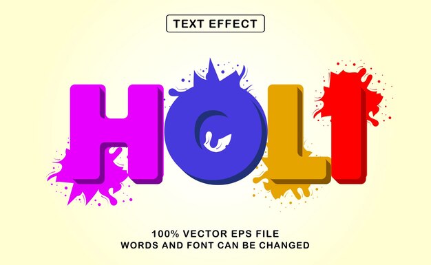 Happy Holi vektor Teksteffekt 3D