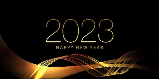 Happy new year 2023 christmas abstract black illustration with winding stripes in golden hue