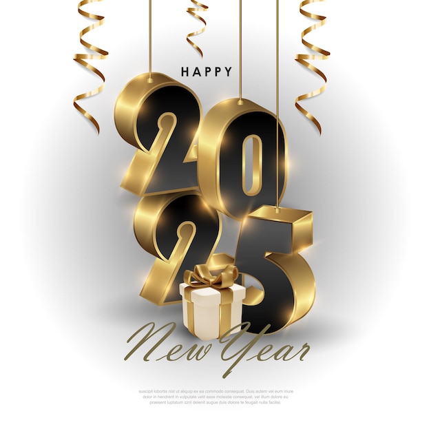 Happy New Year 2025 Design Set with 3D numbers and elegant color touch Premium vector design for a