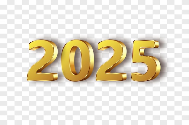 Happy New Year 2025 Golden 3D numbers with png Background
