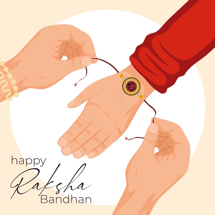 Vektor happy raksha bandhan wristband on hand on white background
