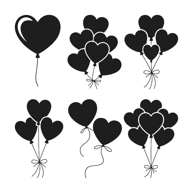 heart balloon silhouettes vector set