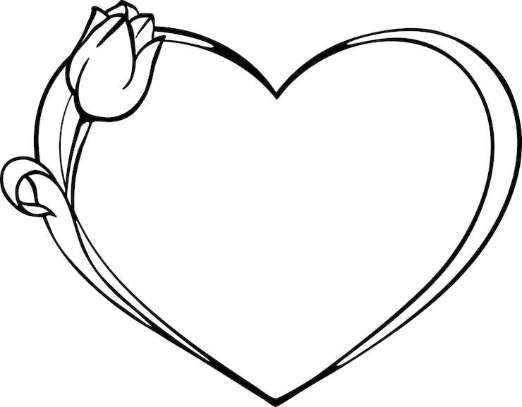 Vektor heart frame with tulips  valentines day frame decorated with heart tulips template for laser cut