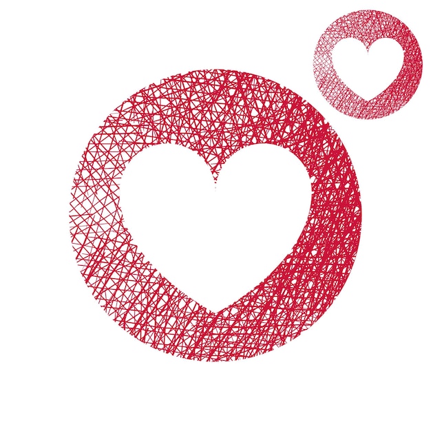 heart vector simple single color icon isolated on white background with sketch lined hand drawn texture.