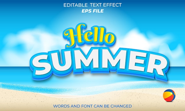 hello summer 3d editable text effect text style vector template