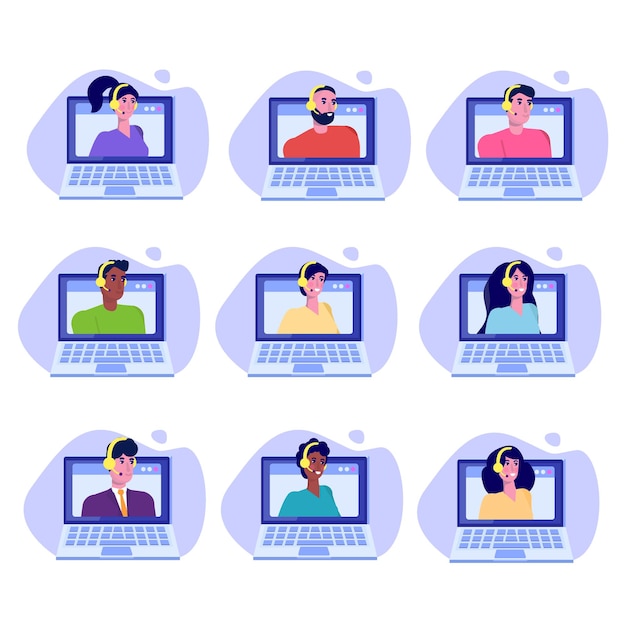 Help desk, Call center consultants  avatars. Customer Care concept.