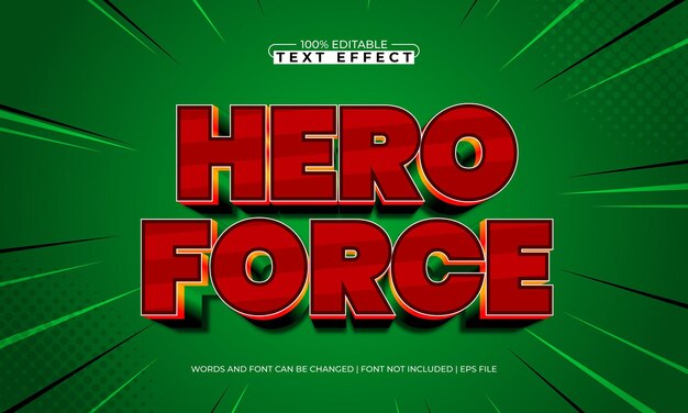 hero force editable text effect with a hero and brave text style