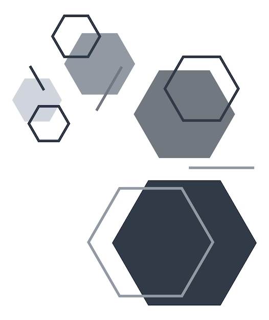 Hexagonal abstract print Polygonal and linear monochrome shapes