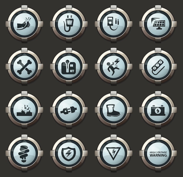 High voltage vector icons in the stylish round buttons for mobile applications and web