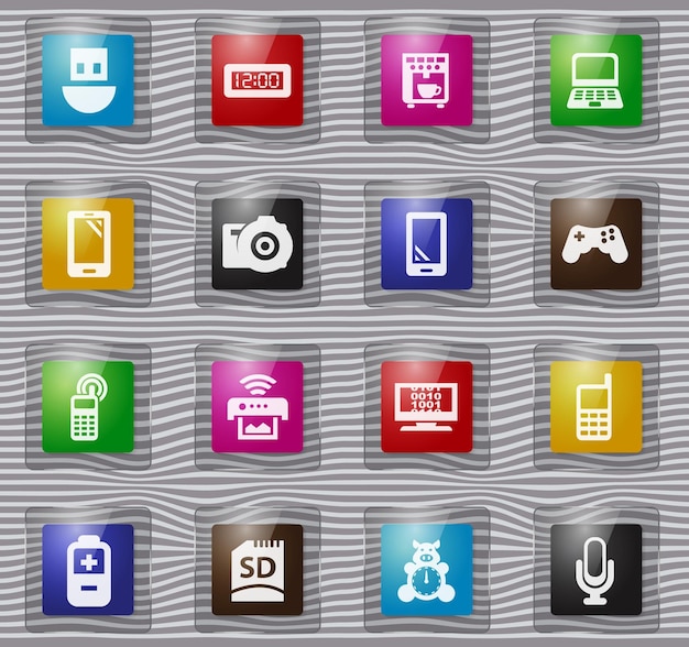 home appliances glass icons set