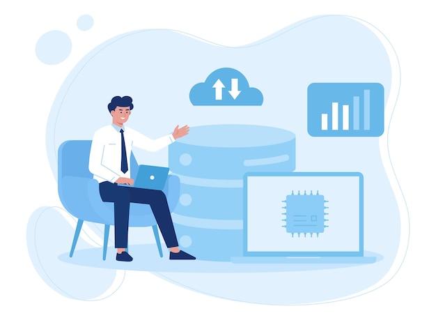 hosting technology server maintenance service database storage programming concept flat illustration