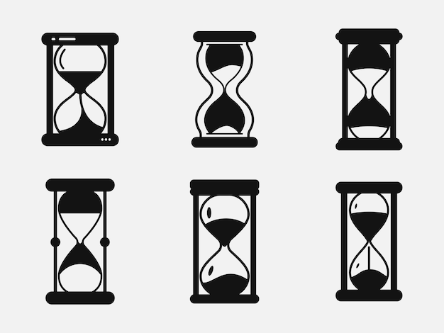 Hourglass silhouette icon bundle set in black and white isolated