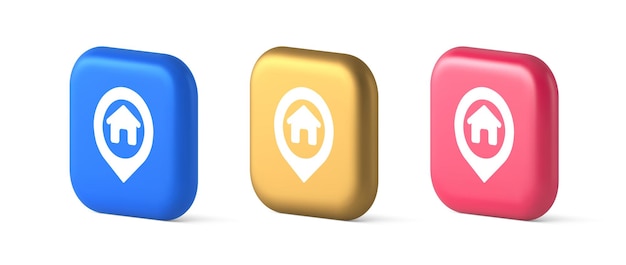 House map pin location button navigation panel web app GPS network pointer 3d realistic icons