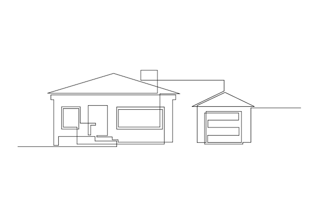 house simple line drawings. One line illustration for home.