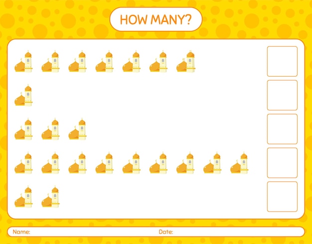 How many counting game with mosque. Worksheet for preschool kids