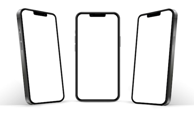 Høykvalitets 3D-rendering av smarttelefon-mockup med forskjellige vinkler og isolert bakgrunn for å vise mobilappen