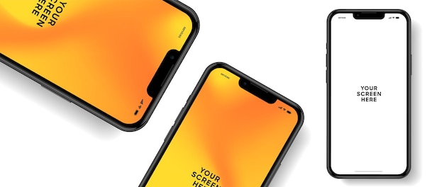 Høykvalitets 3D-rendering av smarttelefon-mockup med forskjellige vinkler og isolert bakgrunn for å vise mobilappen
