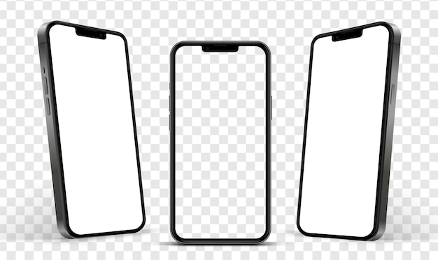 Høykvalitets 3D-rendering av smarttelefon-mockup med forskjellige vinkler og isolert bakgrunn for å vise mobilappen