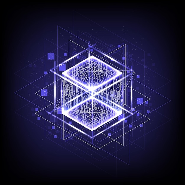hud energy box smart code big data digital chip 3d cubes cpu core abstract technology futuristic hitech blockchain network cyberpunk box