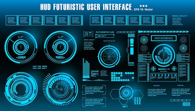 HUD futuristic blue user interface dashboard display virtual reality technology screen target