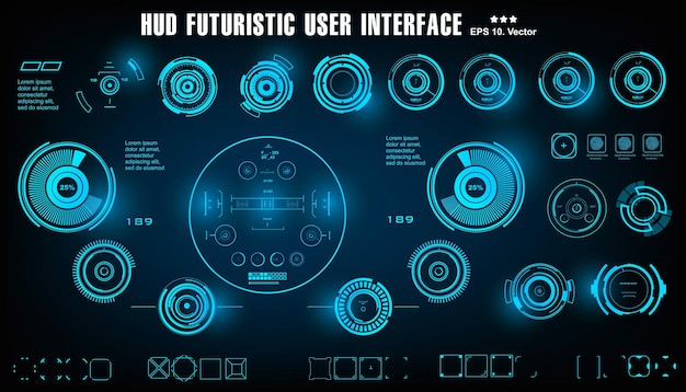 HUD futuristic blue user interface dashboard display virtual reality technology screen target
