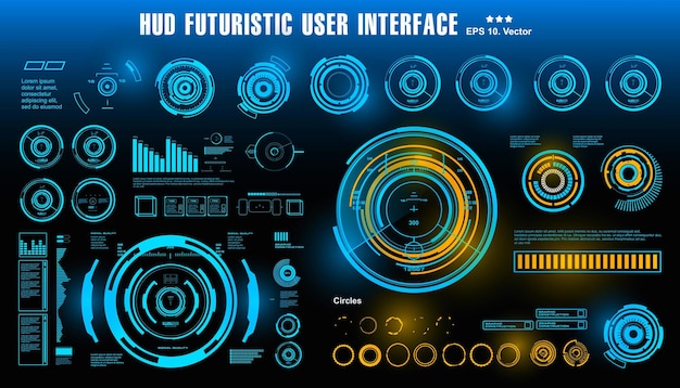 HUD futuristic blue user interface dashboard display virtual reality technology screen target