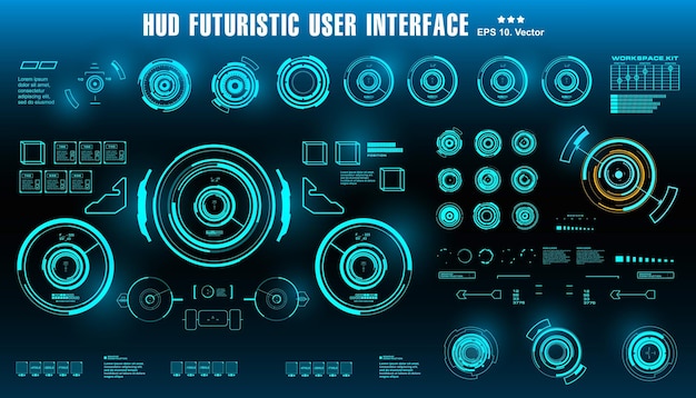 HUD futuristic blue user interface dashboard display virtual reality technology screen target