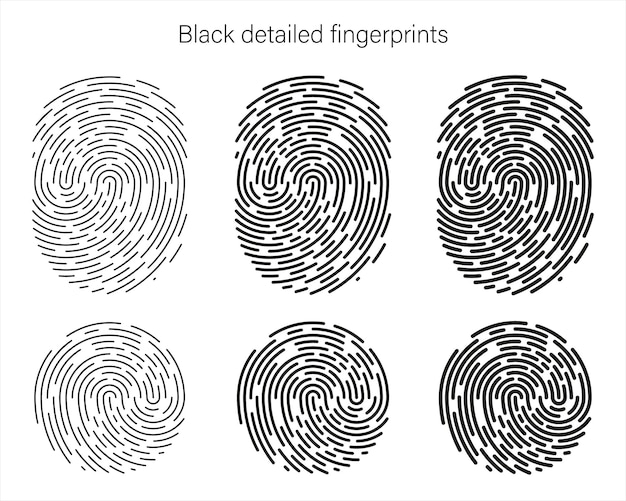 Human Black detailed fingerprints flat illustration set