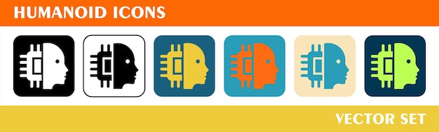 humanoid icons set 6 style icons with various colors for sign symbol web design or web graphics