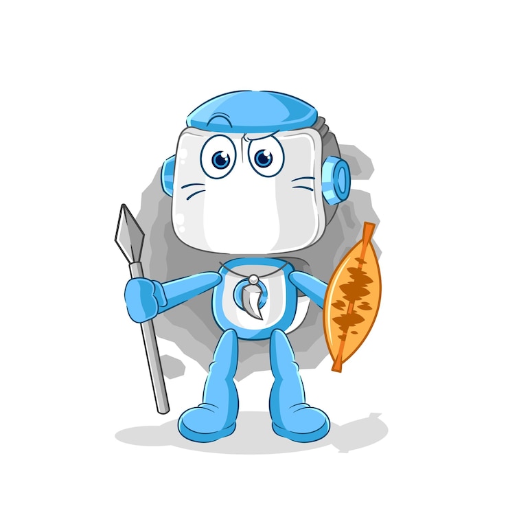 Vektor humanoid robot african tribal fighter mascot cartoon vector