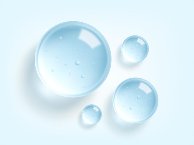 Hydrating gel droplet with transparent texture Liquid drops serum gel or collagen texture Skin care cosmetic hydration spots Vector illustration
