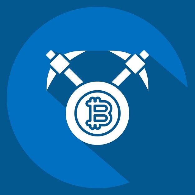 Icon Bitcoin mining Axe related to Cryptography symbol long shadow style simple design illustration