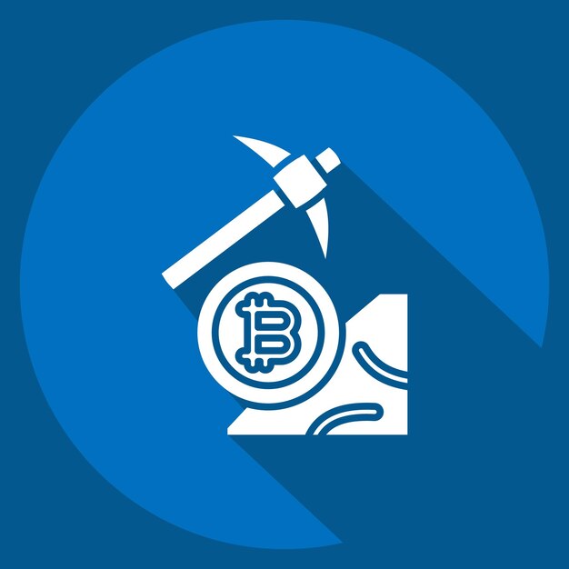 Icon Bitcoin Mining related to Cryptography symbol long shadow style simple design illustration