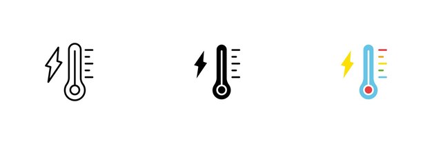 icon of a thermometer with a lightning bolt thunderstorm front rain heavy rain vector set of icons in line black and colorful styles isolated on white background