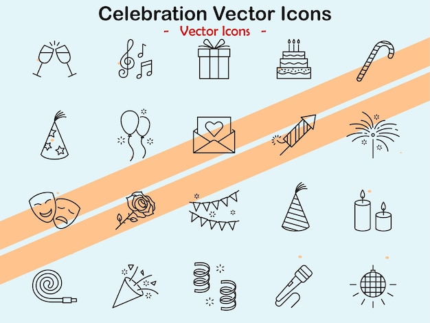 Icons depicting celebration and festive themes in vector style