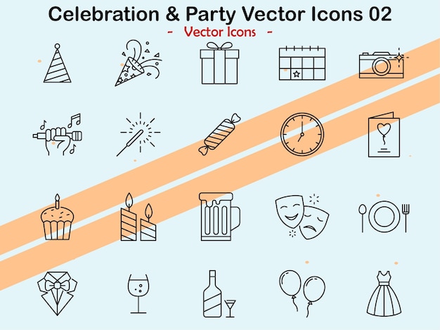 Icons depicting festive and party elements in vector style